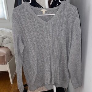 Talbots Heather Gray V-Neck Sweater